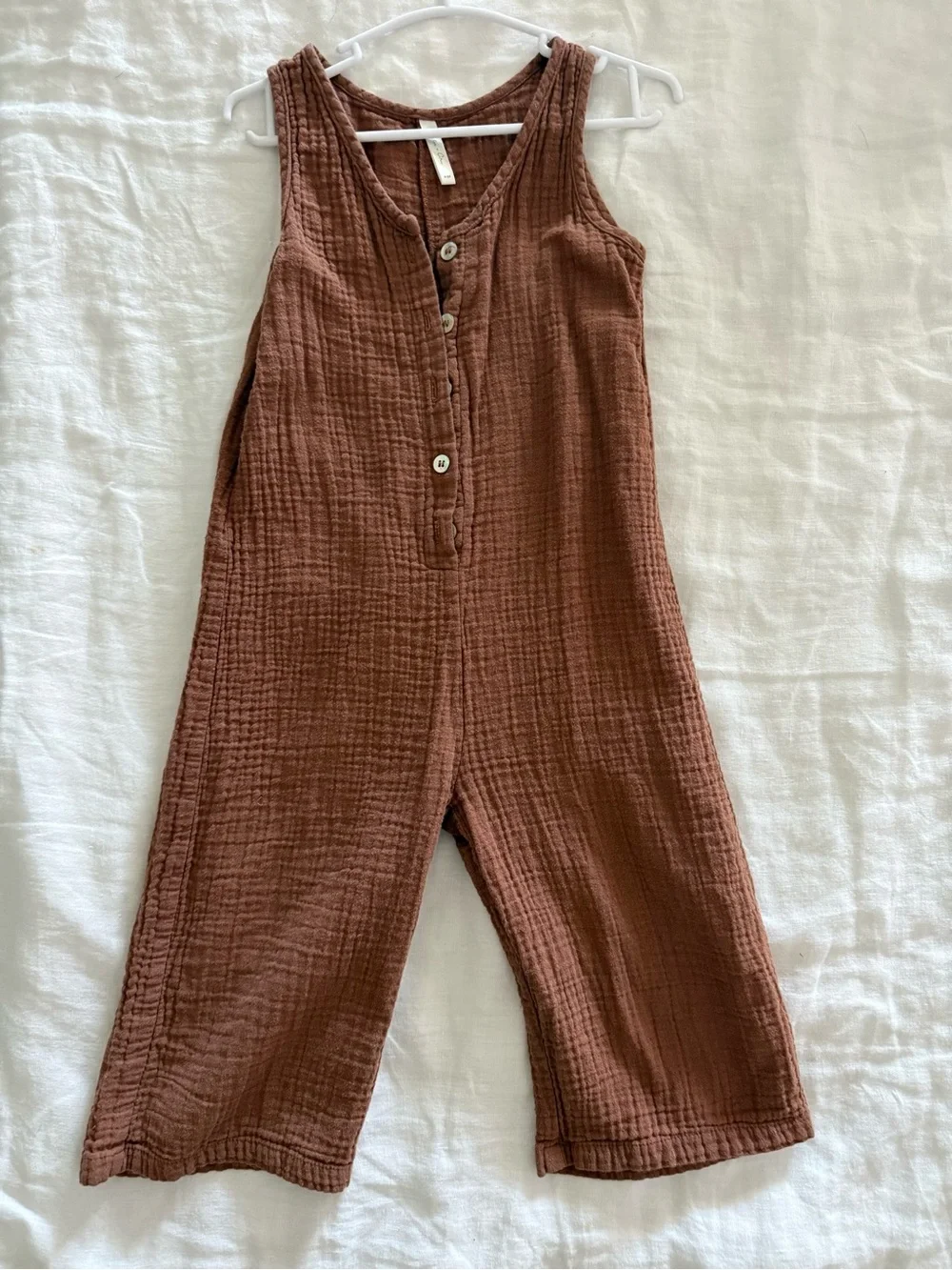 Rylee + Cru Brown Textured Cotton Jumpsuit - Sleeveless Wide-Leg